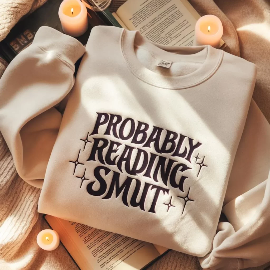 embroided "probably reading smut" sweatshirt for book lovers